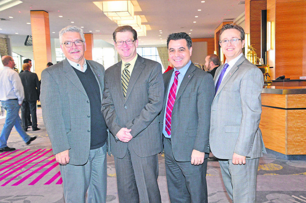 Left, Laval city councillor Raynald Adams, development consultant Robert Libman, Laval executive-committee vice-president David De Cotis, and Laval city councillor Paolo Galati shared thoughts during the real estate development forum held by the City of Laval on Nov. 24.