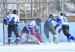 The SWLSB team scores, but it wasn’t enough to win the match against the City of Laval team.