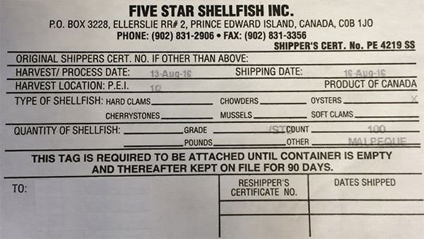Five Star Shellfish Inc. brand oysters recalled due to Salmonella
