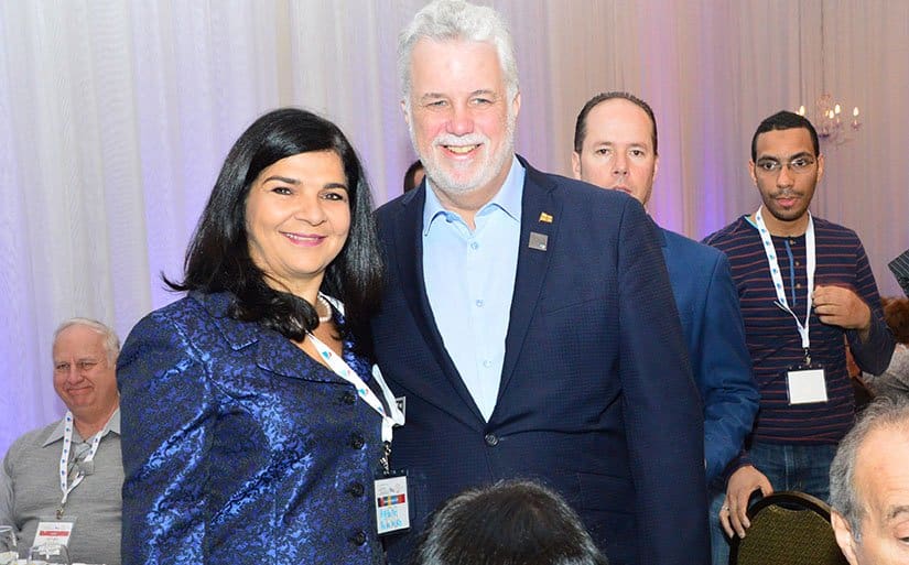 Laval city councillor for Chomedey Aglaia Revelakis with Quebec Premier Philippe Couillard