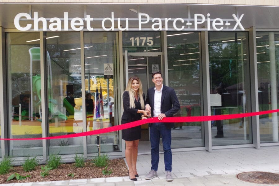 Mayor and councillors cut ribbons after Pie-X Park makeover in Chomedey